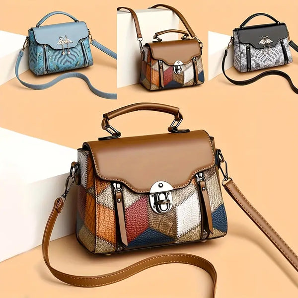 Vintage Colour-Block Crossbody Bag