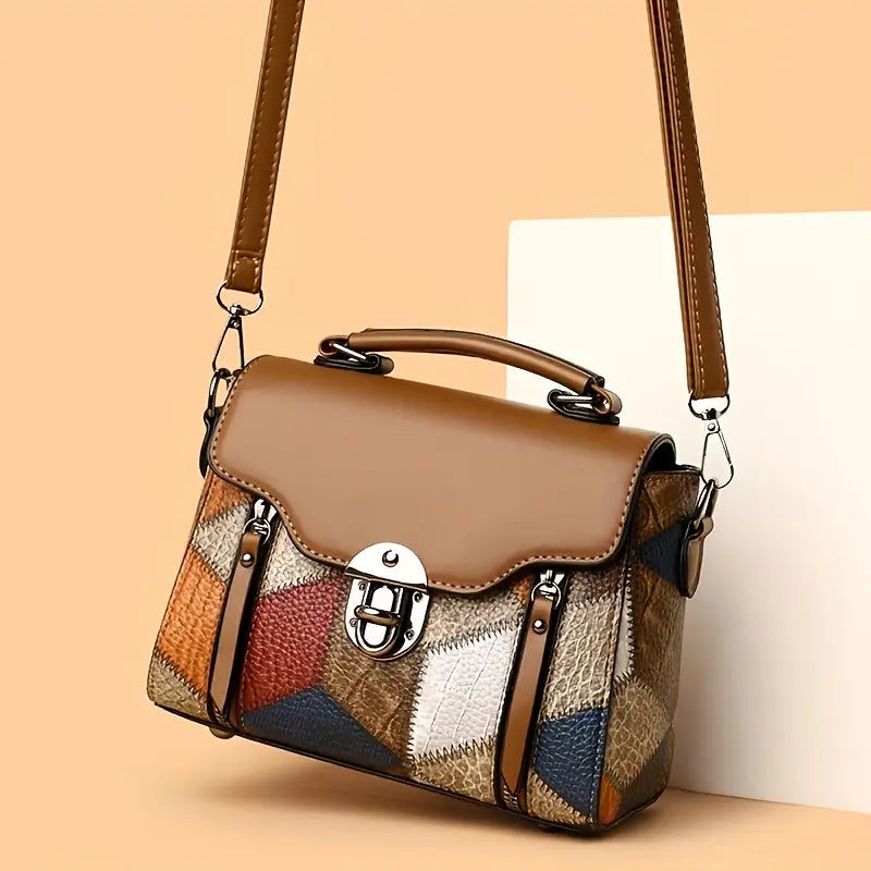 Vintage Colour-Block Crossbody Bag