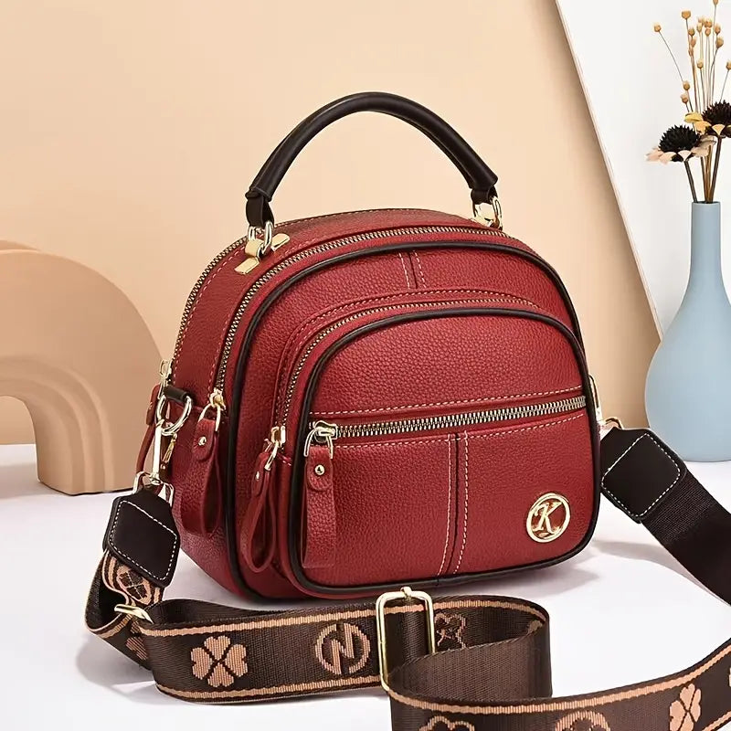 Trendy Round Handbag with Wide Strap
